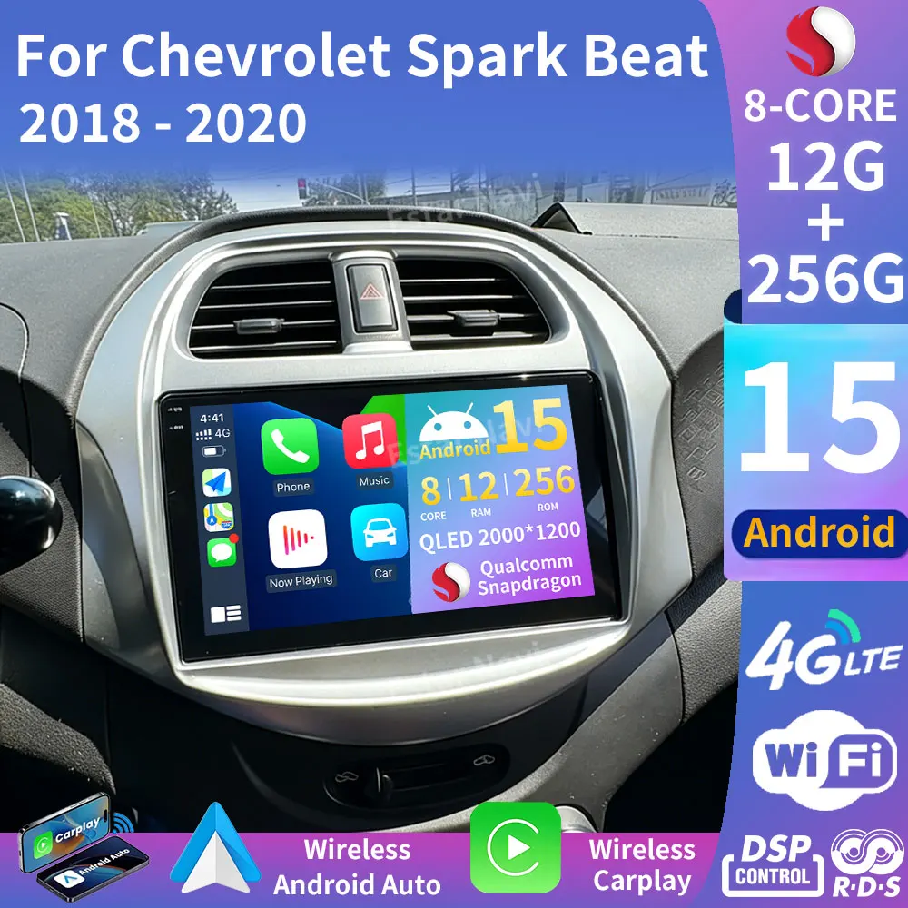 Radio para Auto Android 15 para Chevrolet Spark Beat 2018 2019 2020, Reproductor Multimedia de Video, Carplay, Android Auto, Navegación, DSP, Estéreo