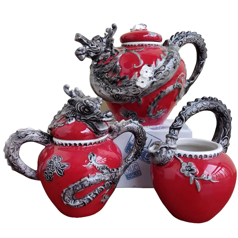 

Pure hand-painted underglaze ceramic red dragon teapot New Chinese ceramic red dragon coffee pot