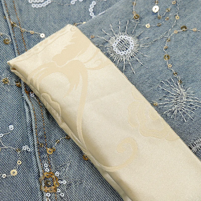 ELFSACK 2025 Winter New Arrivals Casual New Chinese Style Loose Fit Glitter Denim Jacket For Woman - Image 5