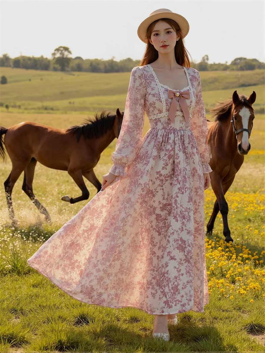 Women'S Dresses Pink Floral Print Lantern Sleeve Silky Silk Satin Velvet Chiffon Soft Shiny Matte Glossy Texture Fabric Feminine