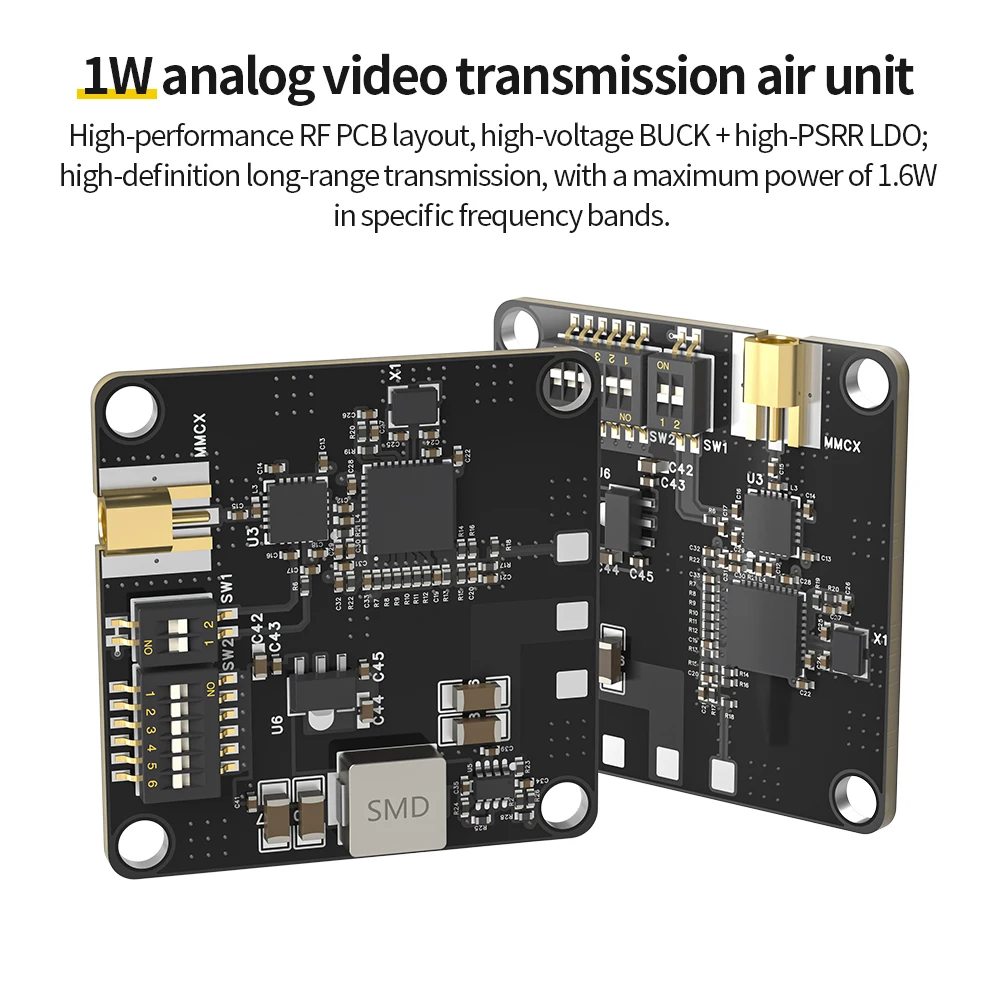 

FPV 5.8GHz VTX 250/1600mW Switchable 1.6W Transmitter Support OSD Configuration Interface MMCX Analog Image Transmission 2-6S