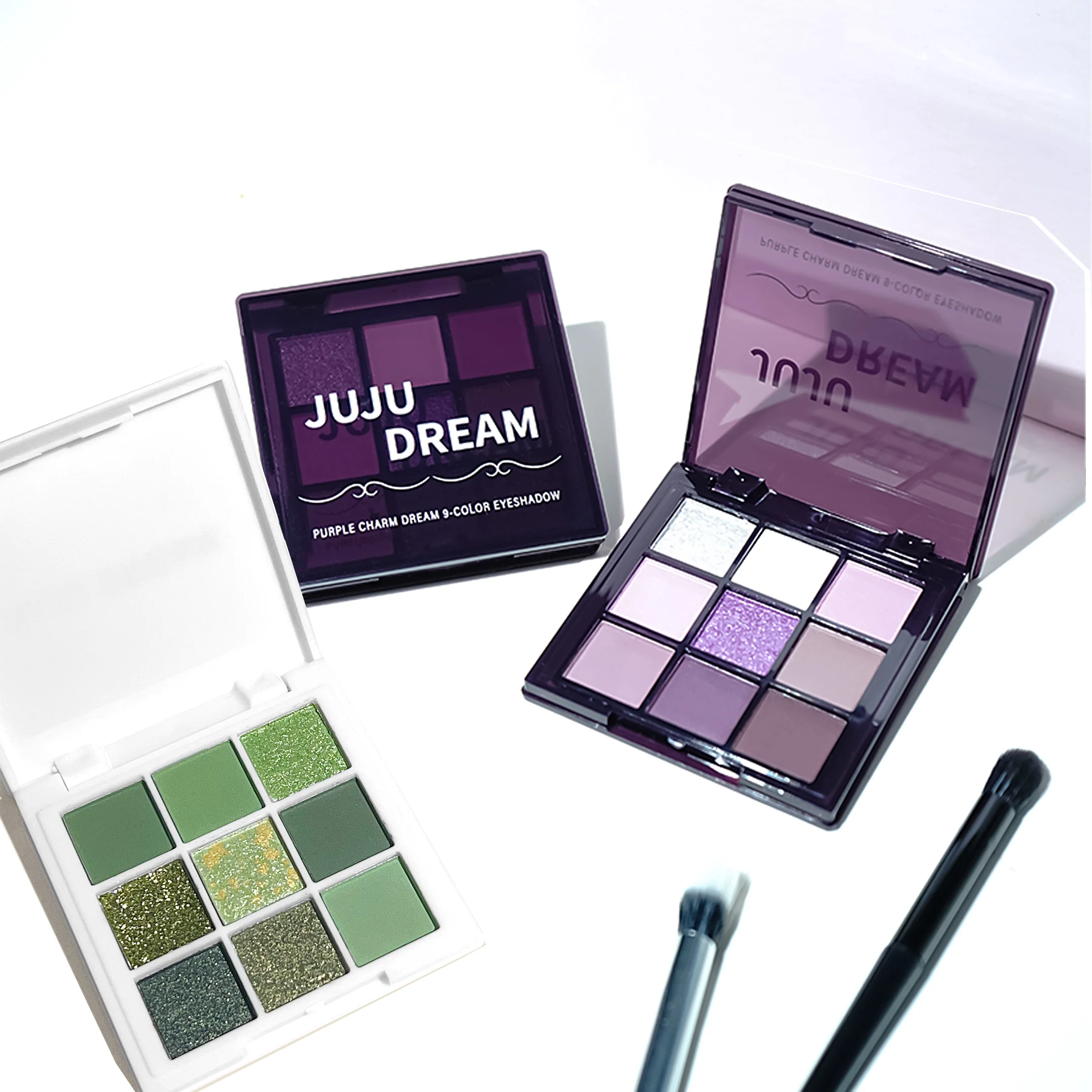9色の紫緑色のアイシャドウパレット2パック：長持ちする高発色、マットとシマー効果、明るいピンクとパープル-