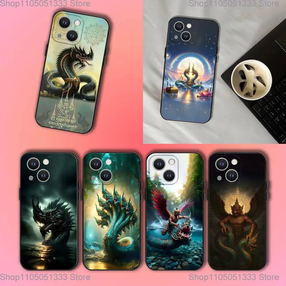 

Thailand Naga Art Phone Case For iPhone 17,16,15,14,13,12,11,Pro,XS,Max,XR,Plus,E,SE4,Mini Black Soft Cover