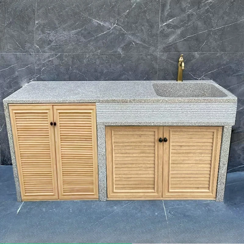 

Villa courtyard stone wash basin outdoor marble barbecue console outdoor garden kitchen integrated wash basin