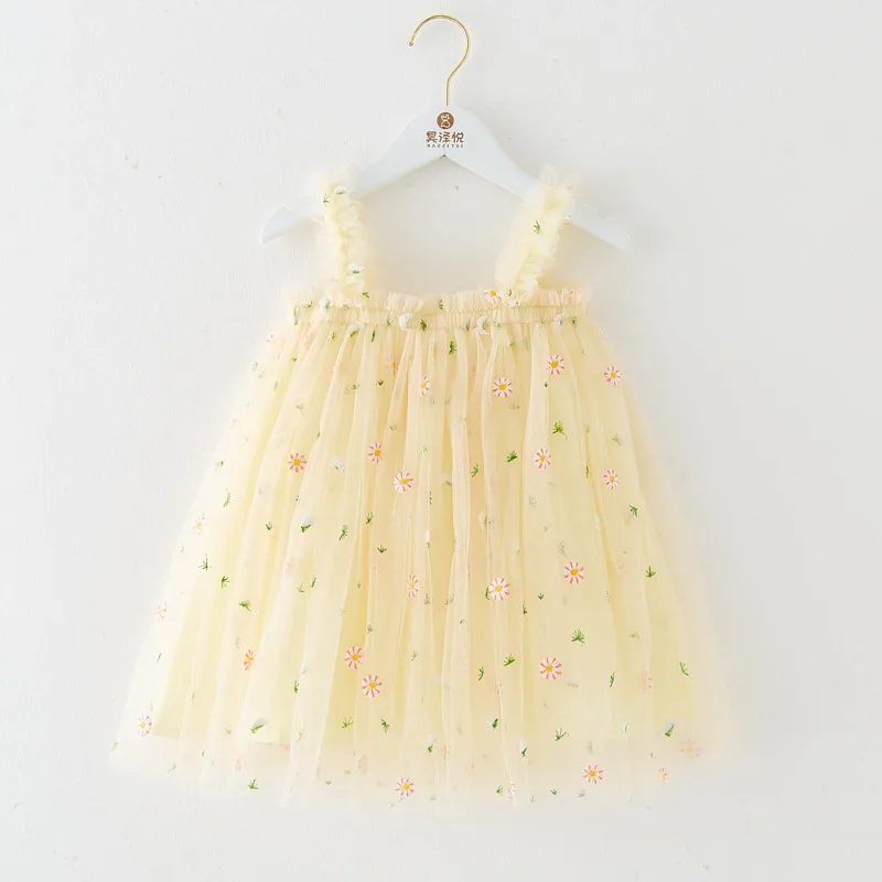 2024 New Baby Girl Dress Fashion Suspenders Embroidery Small Floral Sweet Cute Princess Dresses 1St Birthday Girl Skirt Gift