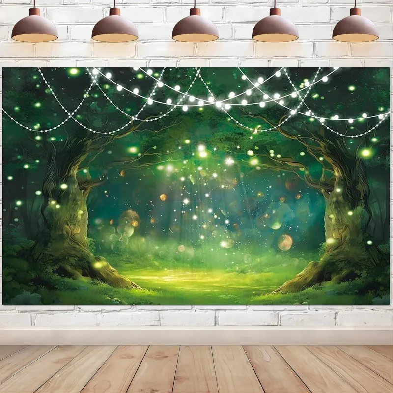 Enchanted Garden Backdrop Forest Wonderland Woodland Green Firefly Wedding Baby Shower Party Decoration Photography Background