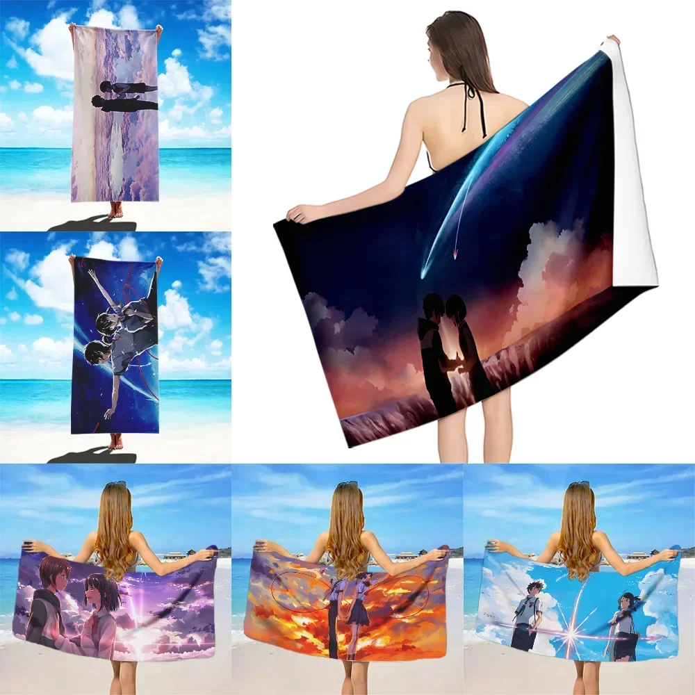 Japan Anime Your Name Self-adhesive Beach Towel Microfiber Sand Free Quick Dry Soft Sandproof Pool Towels Gift for Women Travel