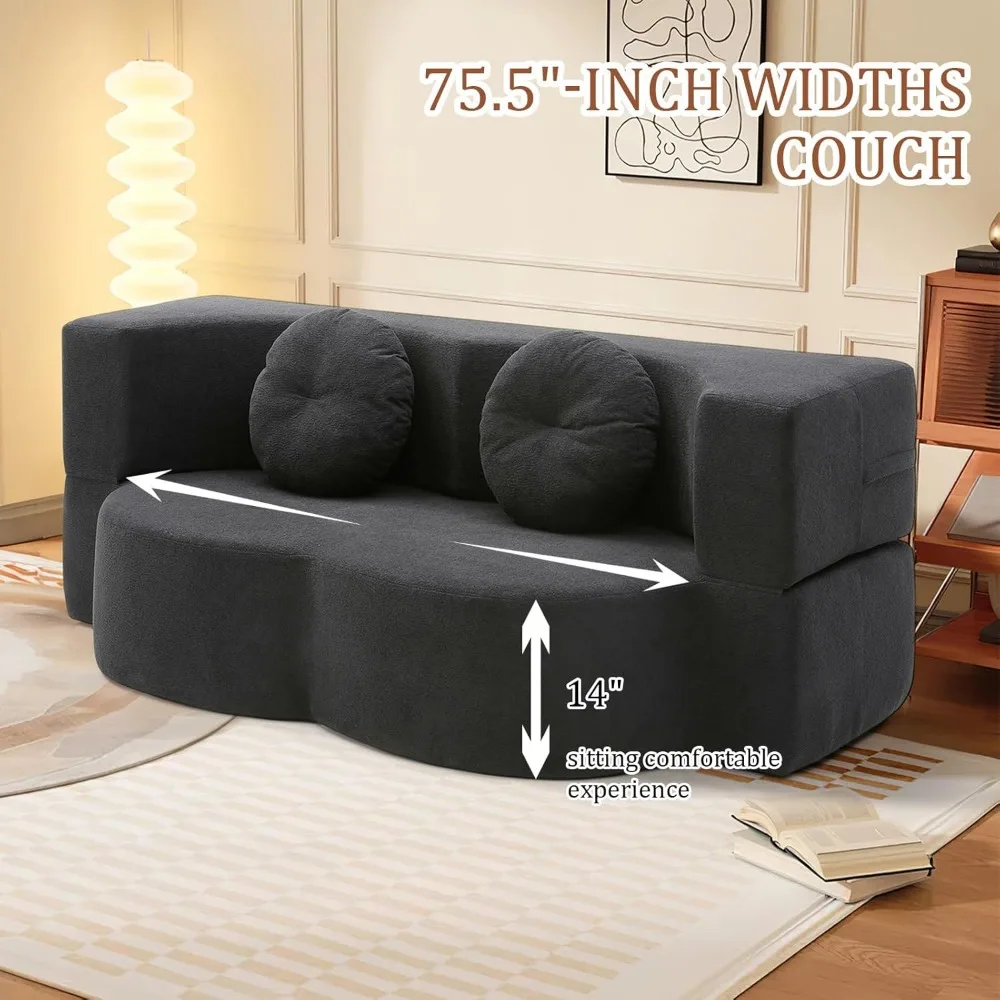 أريكة فوتون لاونج النائمة ليتشي فيلفيت أريكة أرضية بمقعدين لغرفة المعيشة، سرير أريكة قابل للطي قابل للتحويل #5