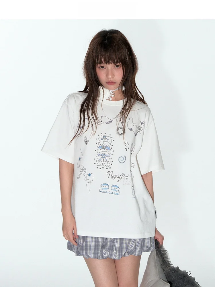 

Takeanap Original Print Loose ort Sve T-irt Women's Summer New round Ne Hand Dn Large Version Cotton Top