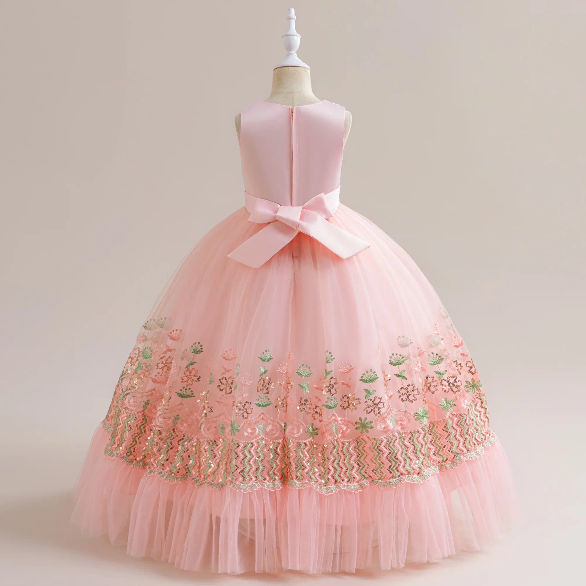 Vestido de princesa de lentejuelas rosas para niñas y adolescentes, elegante vestido Formal de cumpleaños, bautismo, tutú para niños, vestido largo sin mangas para baile de graduación, ropa con lazo