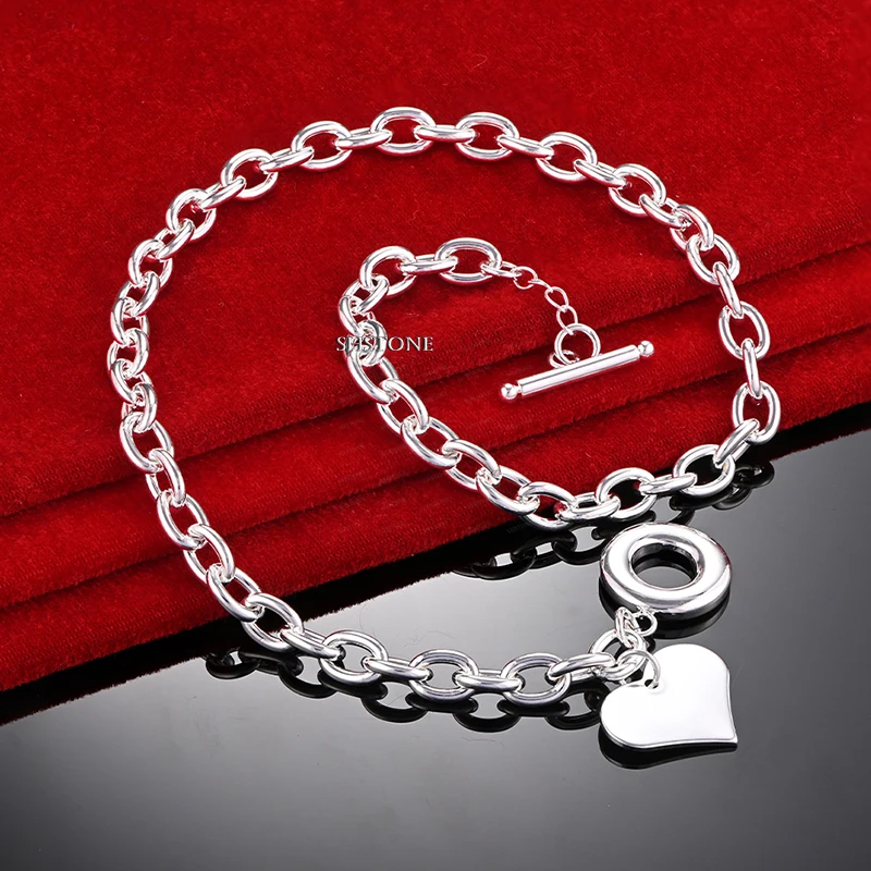 

46cm 925 Sterling Silver Solid Heart Pendant Necklace Fashion Charm Jewelry Ladies' Party Engagement Wedding Gift Accessories