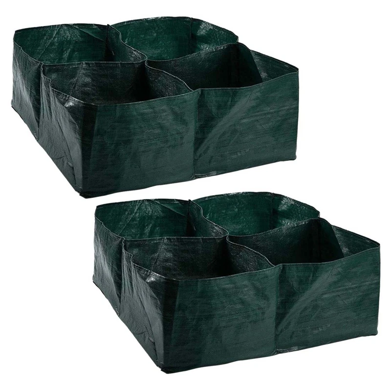 

2X Raised Garden Planter Fabric Bed, 4 Divided Grids Durable Square Planting Grow Pot For Suitable For Planting