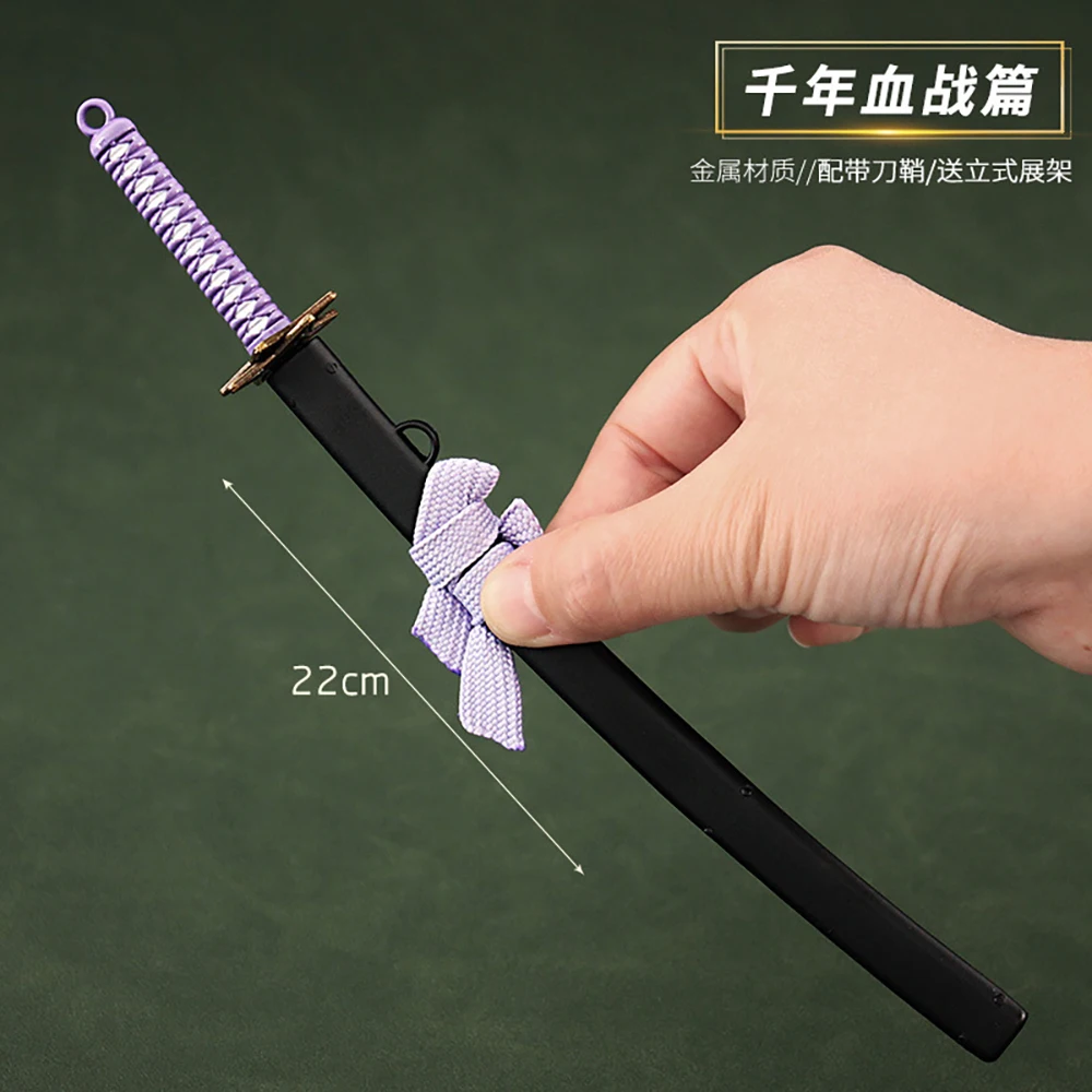 BLEACH Anime Zwaard met Lint Strik 22 cm Kuchiki Byakuya Zesdelige Set Spade Vere Wapen Katana Zwaard Model sleutelhanger Geschenken
