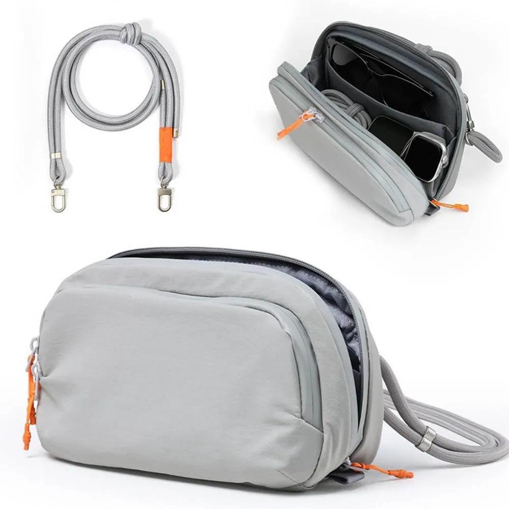 Portable Sling Crossbody Bag Multi-compartment Camera Pouch for Action Cam Pocket Cam Phone Mini Mic Fill Light Outdoor Travel