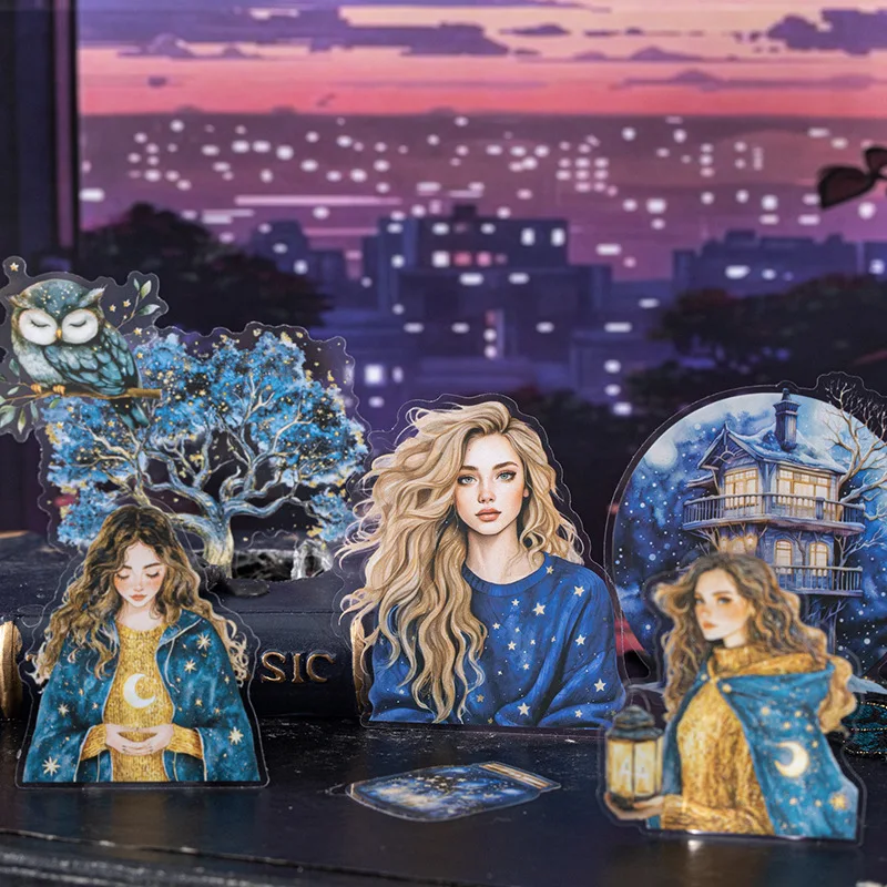 30Pcs/Pack Fantasy Night Dream PET Stickers, Dark Night Scene Journal DIY Collage Supplies