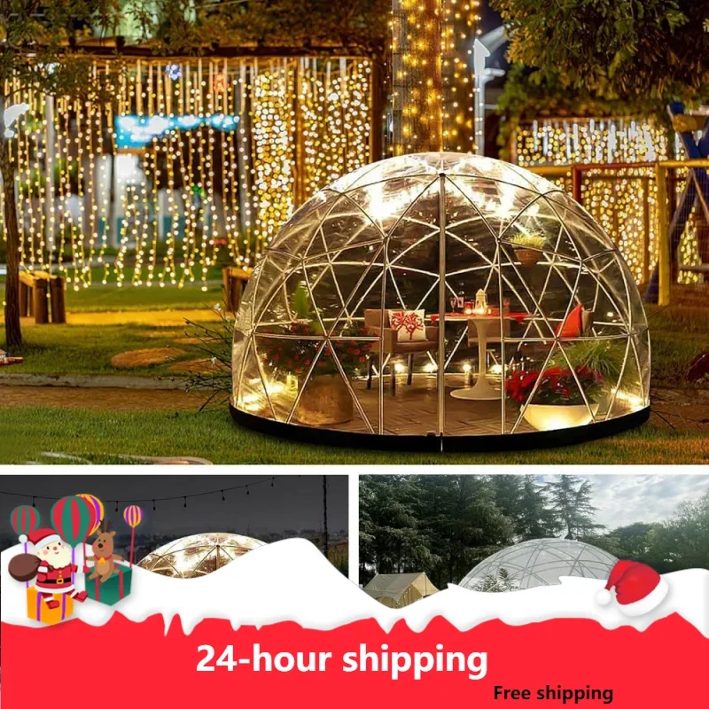 Garden Dome Igloo, 12 * 7.2 Ft PVC Dome Tents With 2 * 10m Light Strings, Weatherproof Greenhouse Garden Bubble Tent