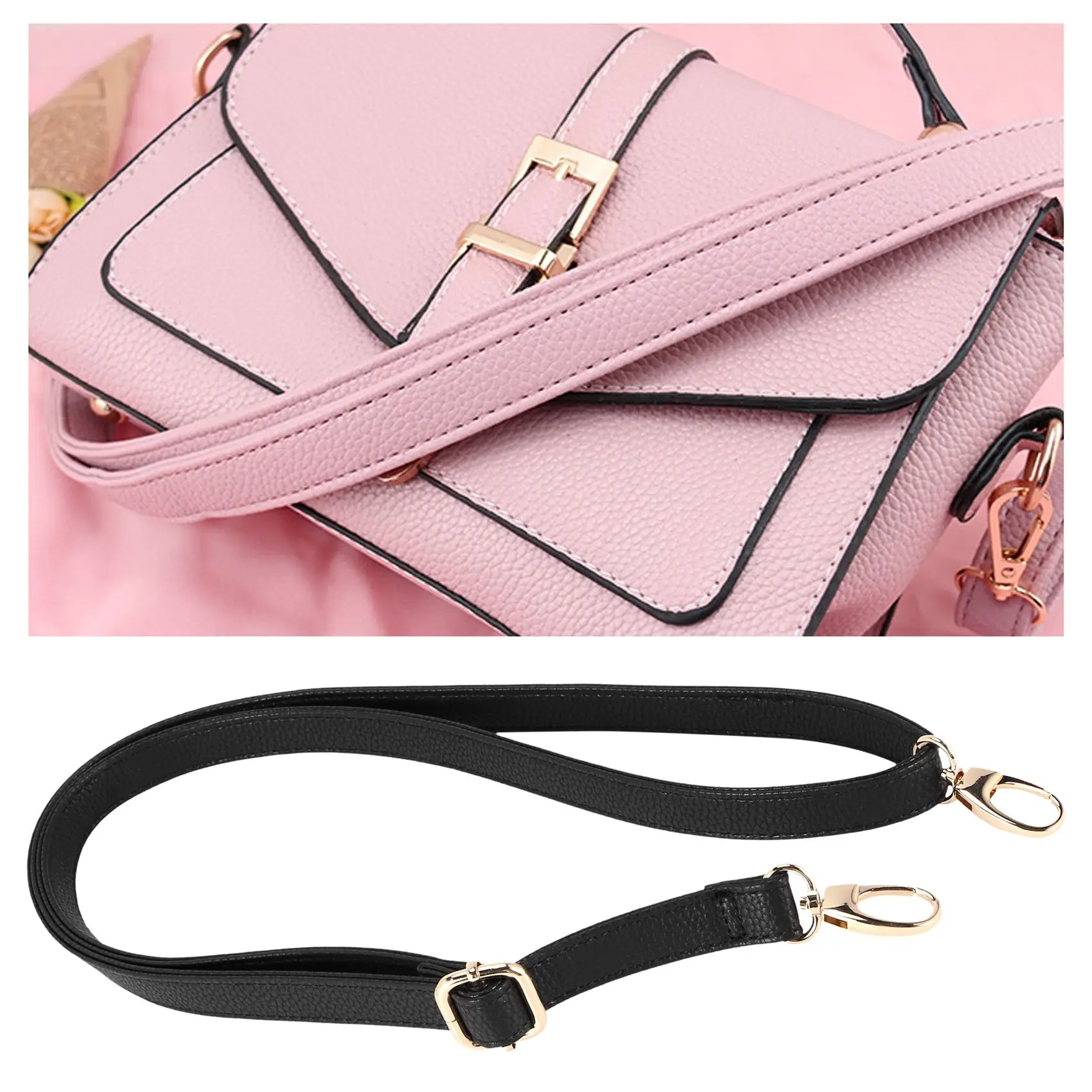 DIY Replacement Leather Bag Shoulder Strap Handle Cross Body Adjustable 140*2cm, Black