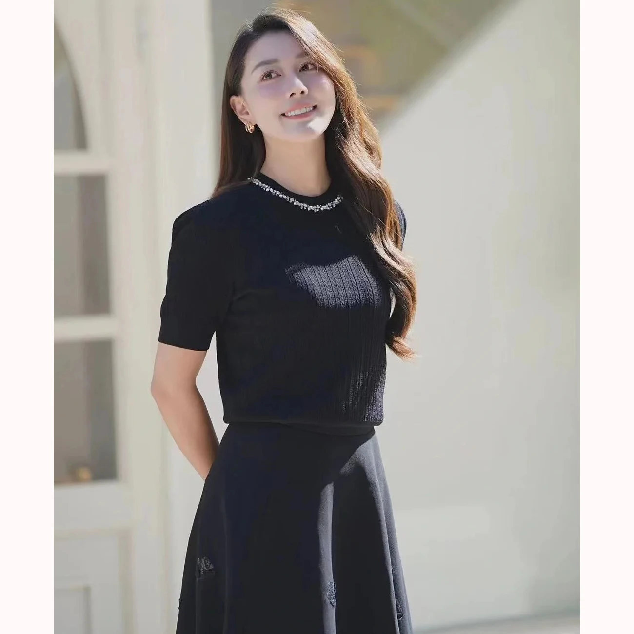 

Золотой трикотаж Embellied ort Sve Fine Wool Netie, женская модная сетка прямого кроя, простой дизайн, весна 20л.