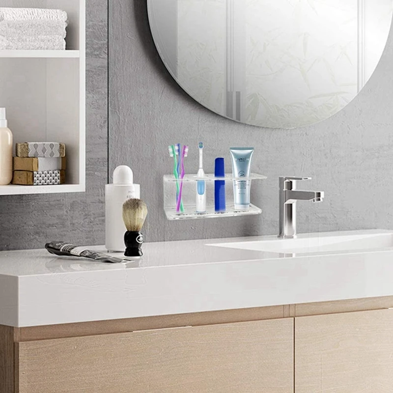 2 ชิ้นติดผนังผู้ถือแปรงสีฟันไฟฟ้า 4 ช่องอะคริลิคยาสีฟันยาทําความสะอาดจัดเก็บยืนผู้ถือแขวนชั้นวาง