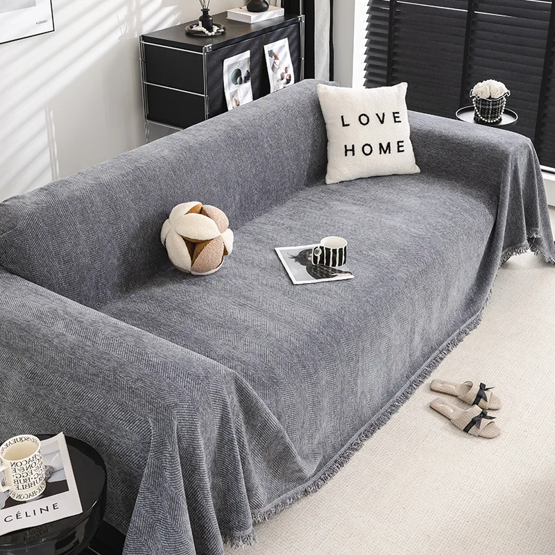 

Grey Herringbone Pattern Chenille Sofa Cover Sofa Towel Four Seasons Universal Anti-Cat Washable Sofa Blanket Cushion Protector