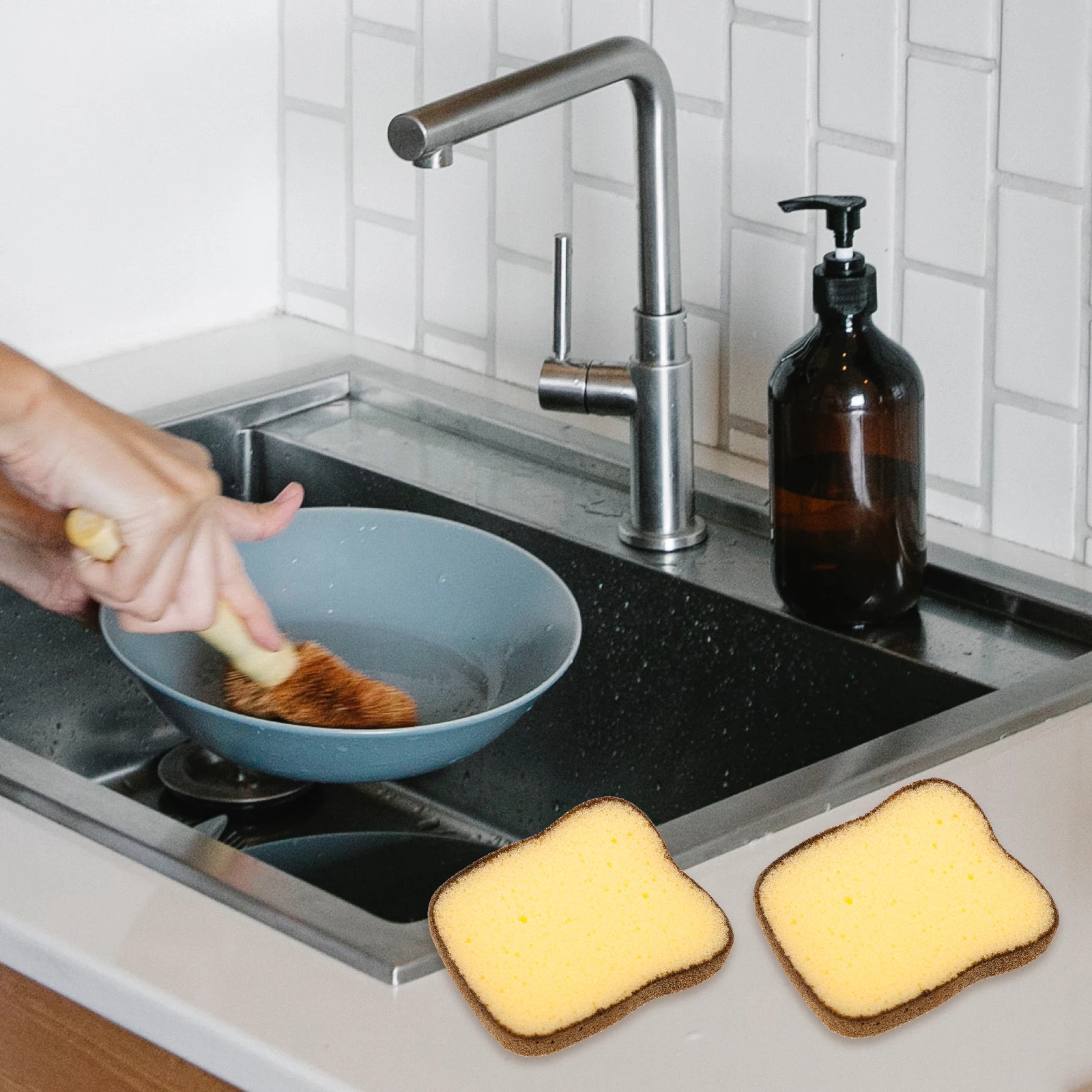 

2pcs Kitchen Sponge Clean Bread Shape Dual Side Scrub Pad For Dish Washing Pots Cleaning Reusable Sponges Scrubber