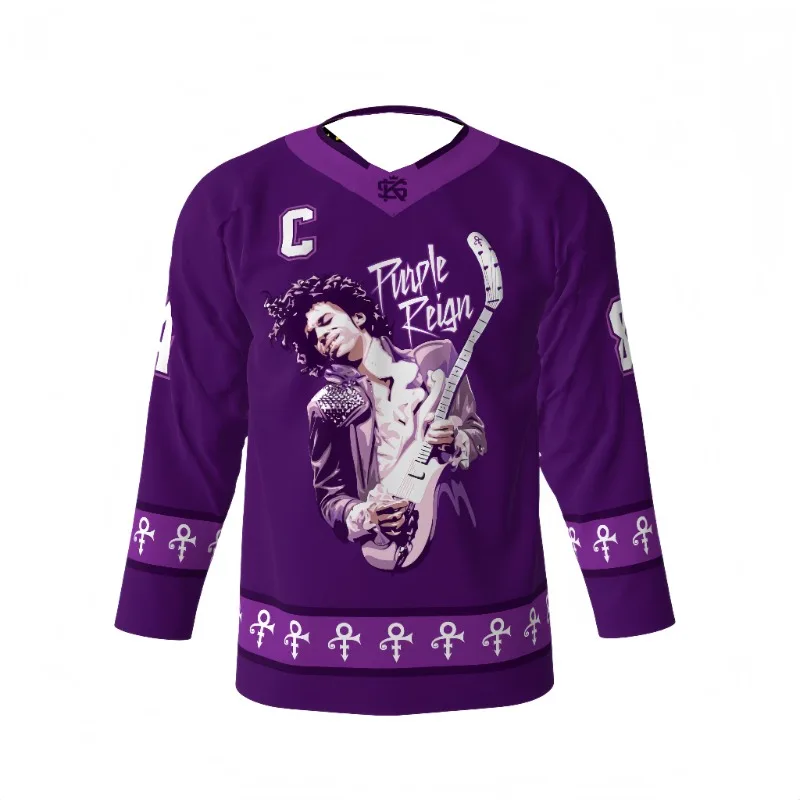 Prince Purple Reign Print Ice Hockey Jersey Men Long Sleeve Breathable Sports Uniform Casual Streetwear for Music Fans