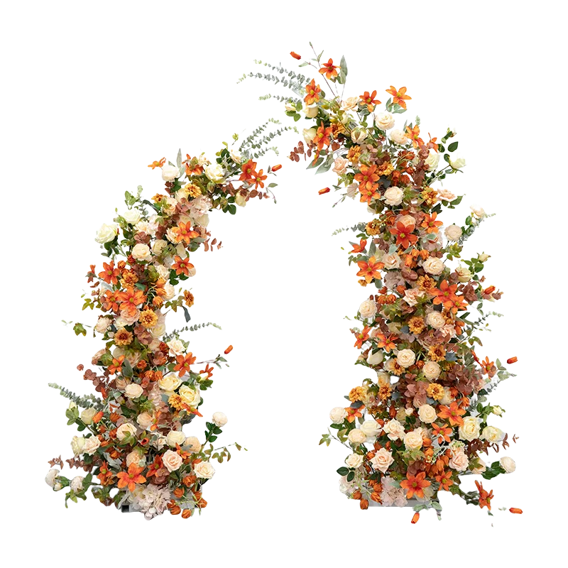 Background decoration horn arch orange flower arrangement, live broadcast background, wall arrangement flower