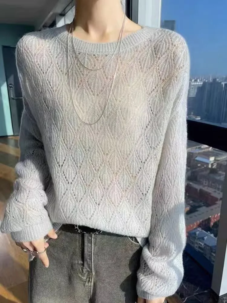 Длинный свек на шнуровке, круглый цвет Ne, повседневный вязаный свитер с эффектом похудения, топ ранней осени для женщин