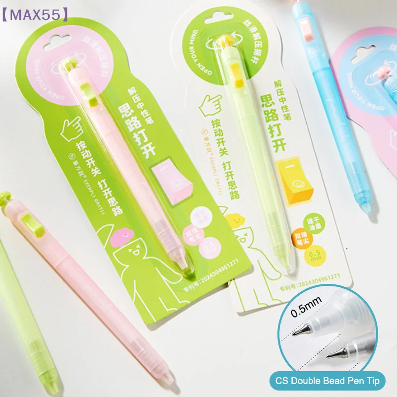 【MAX-55】Relax Switch Pen For Exam Prep - Fidget Clicker Gel Pen 0.5mm Smooth Writing, Anti-Anxiety Study Tool