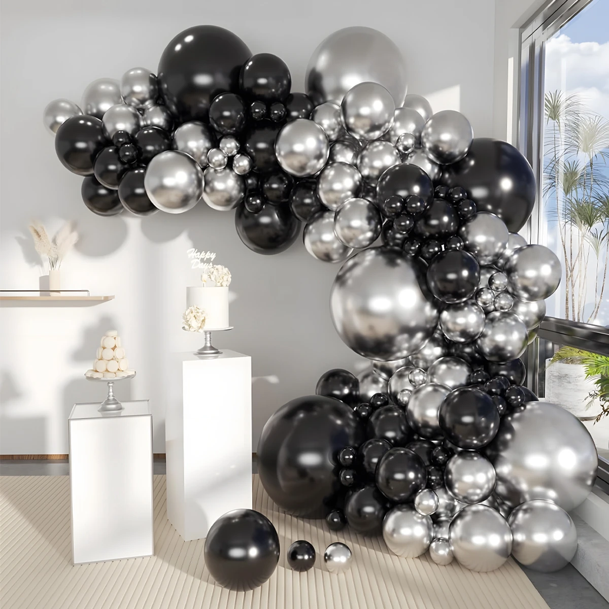 Black and Silver Balloon Garland Arch Kit Birthday Party Decoration Kids Adults Balloon Wedding Party Supplies Baby Shower Favor