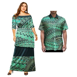 Elegant Polynesian Elei Tribal Puletasi Men's Short-Sleeved Shirt Women's Short Sleeve Top Wrap Hip Skirt dress