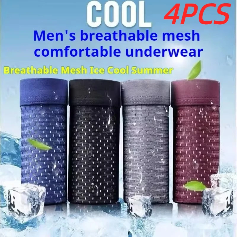 4pcs/lot Men\'s Underwear Men Boxer Shorts Ice Silk Mesh Boxershorts Plus Size Panties Summer Sexy Breathable Underpants 40-100KG