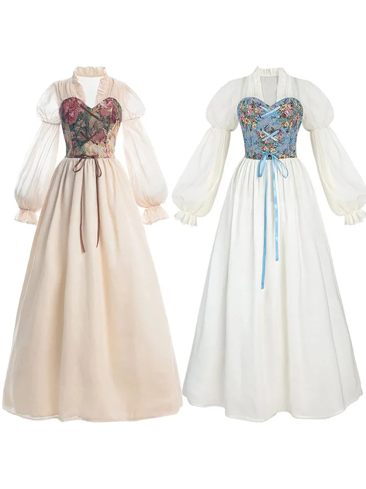

Женская сексуальная ретро средневековая викторианская одежда, модное элегантное платье эпохи Возрождения с цветочным принтом, костюмы для выступлений на Хэллоуин