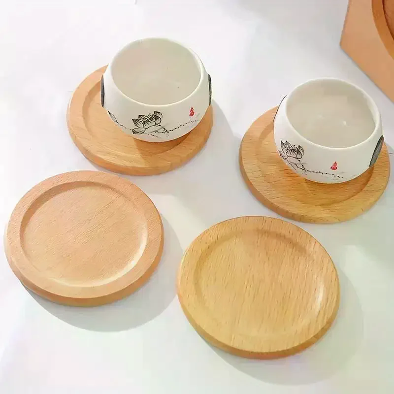 Natural Beech Wood Coaster Set Heat Resistant Storage Holder Home Kitchen Daily Use
