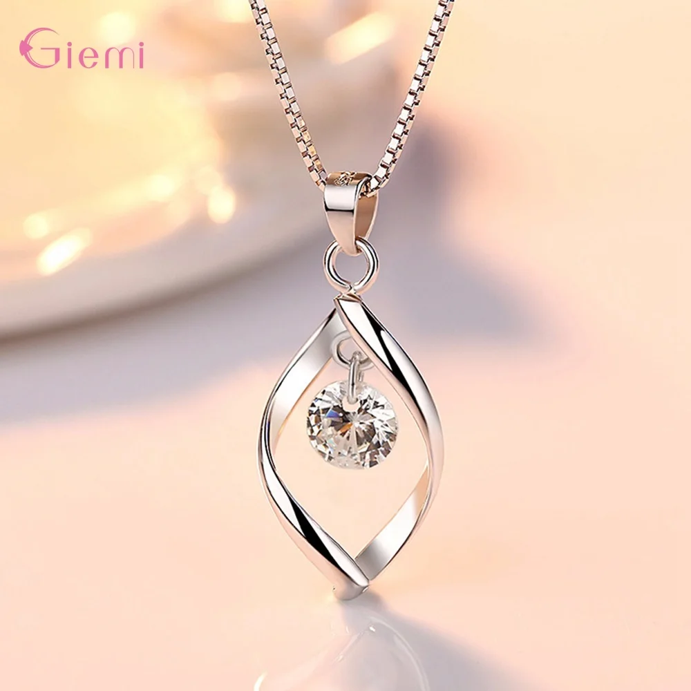

Simple 925 Sterling Silver Rotate White Cubic Zircon Crystal Pendant Necklaces For Women Anniversary Party Fashion Jewelry Gifts