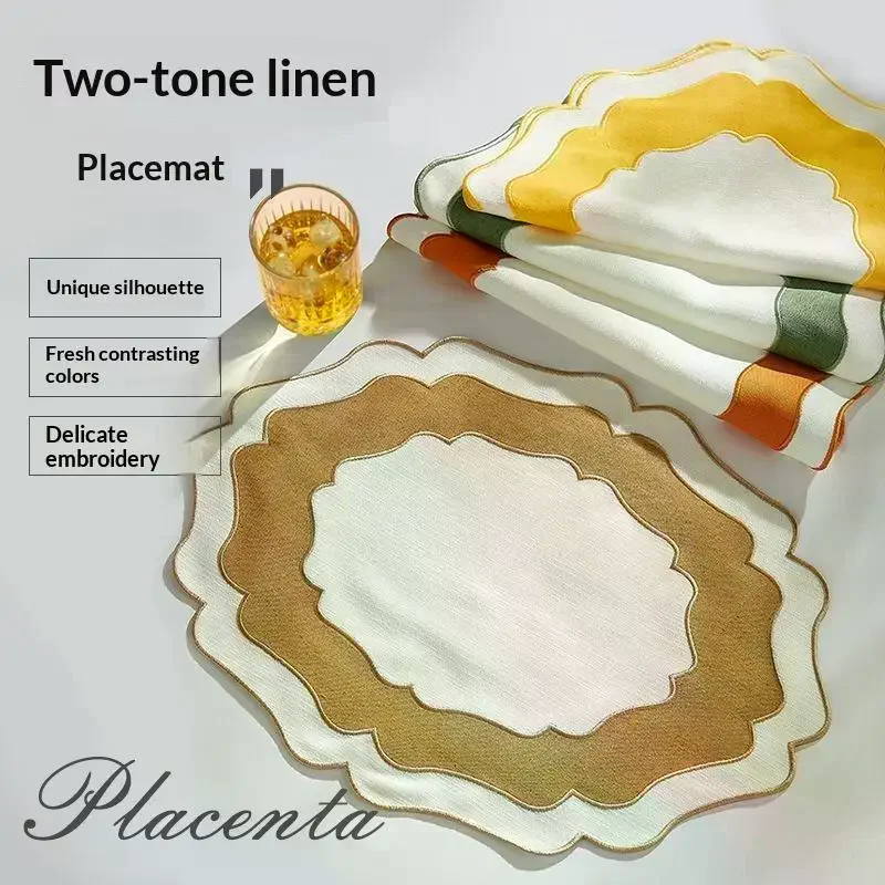 Textured Scalloped Linen Placemat Machine Washable Wrinkle Free Dining Table Mat Home Farmhouse