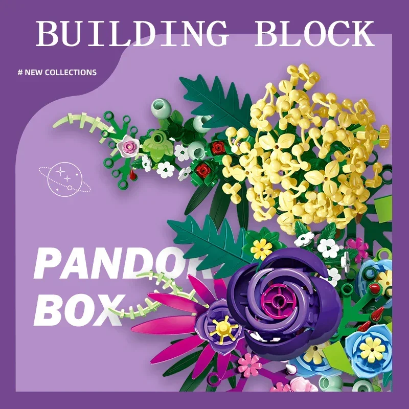 Creative Potted Flower Building Blocks Colorful Rose Lavender Flower Model Bricks Desktop Decoration DIY Toys Holiday Gifts