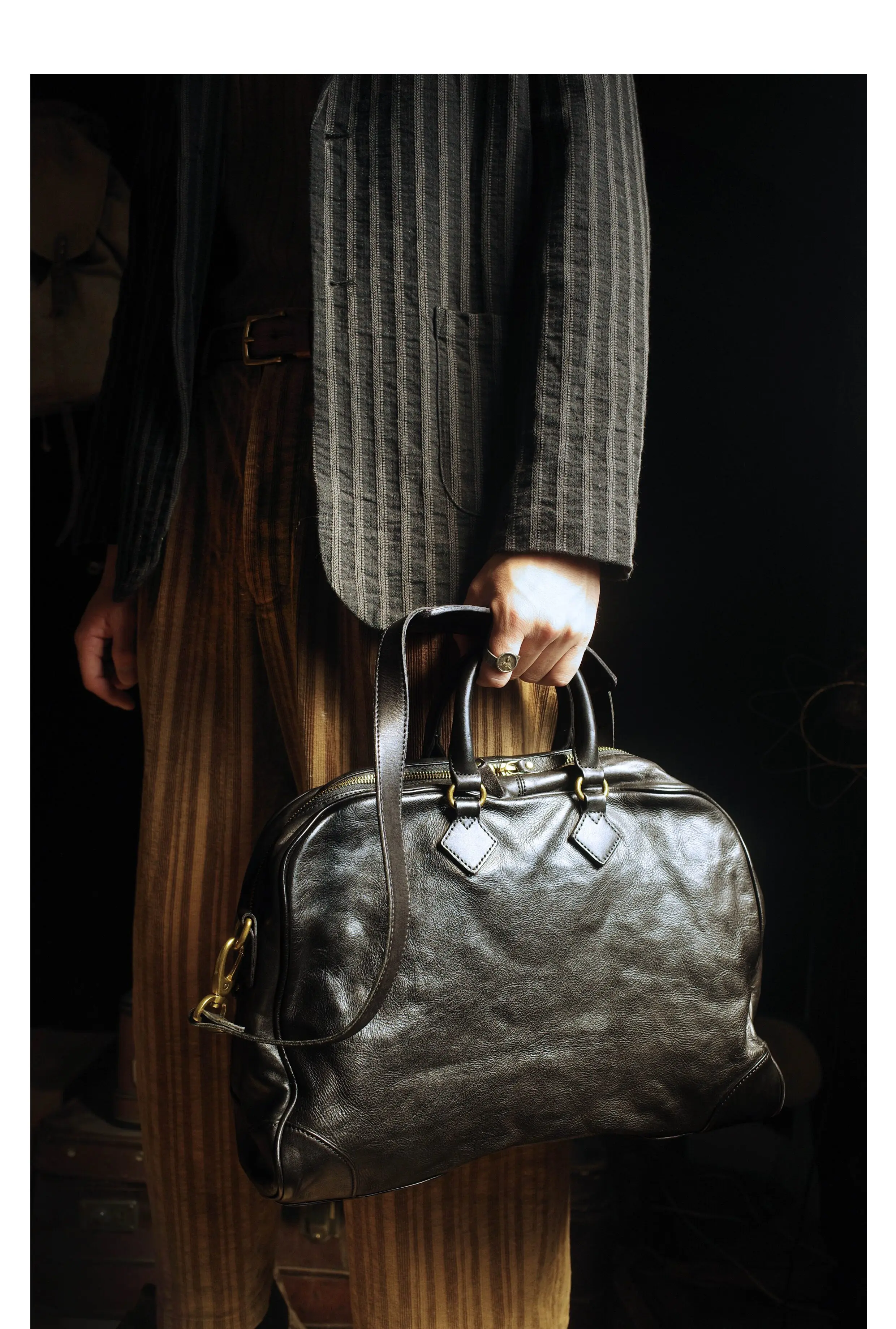PNDME Business schlichte, pflanzlich gegerbte Rindsleder-Damen-Aktentasche, lässige Reise-Luxus-Handtasche aus echtem Leder für Laptops. – Detail 13