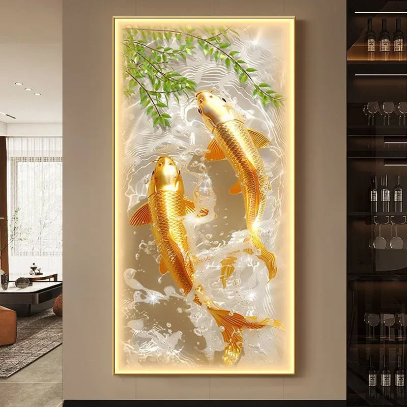 

Release Luxury Koi Fish 3D Crystal Inlaid Entrance Wall Lamp - Corridor End Hanging Decor with Remote Dimmable Function