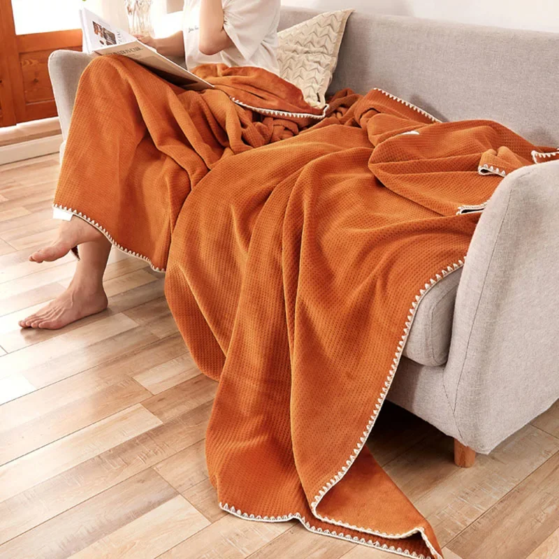 2025 New Waffle Solid Color Velvet Blanket Luxury Casual Milk Velvet Nap Sofa Cover Blanket Four Season Universal Quilt for Home