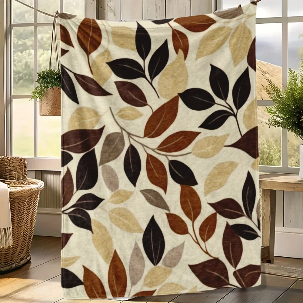 Autumn Leaf Pattern Throw Blanket Warm Brown and Beige Design for Cozy Living Room Decor NatureHomeStyle Gift for Her