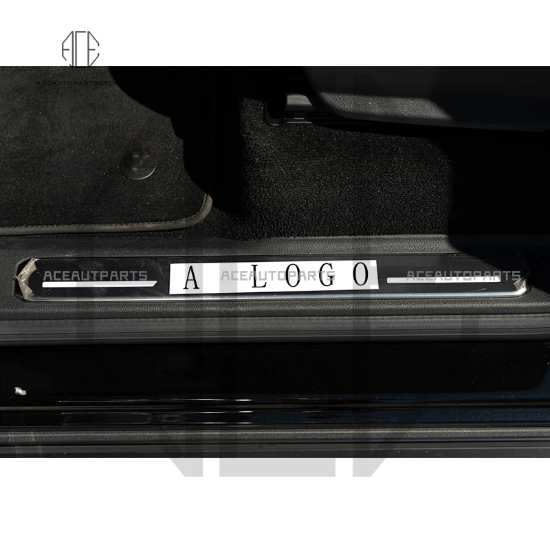 G Class W463a Door Sills With A Logo Sliver And Black Coler LED Lights W464 G63 G500 Stainless Steel Door Side Pedal Scuff Plate