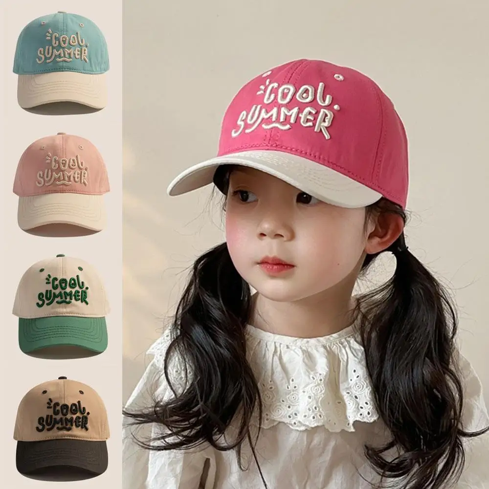 

Contrasting Color Children Sun Hat Sun Shading Duck Tongue Cap Letter Embroidery Adjustable Outdoor Soft Patchwork Baseball Cap