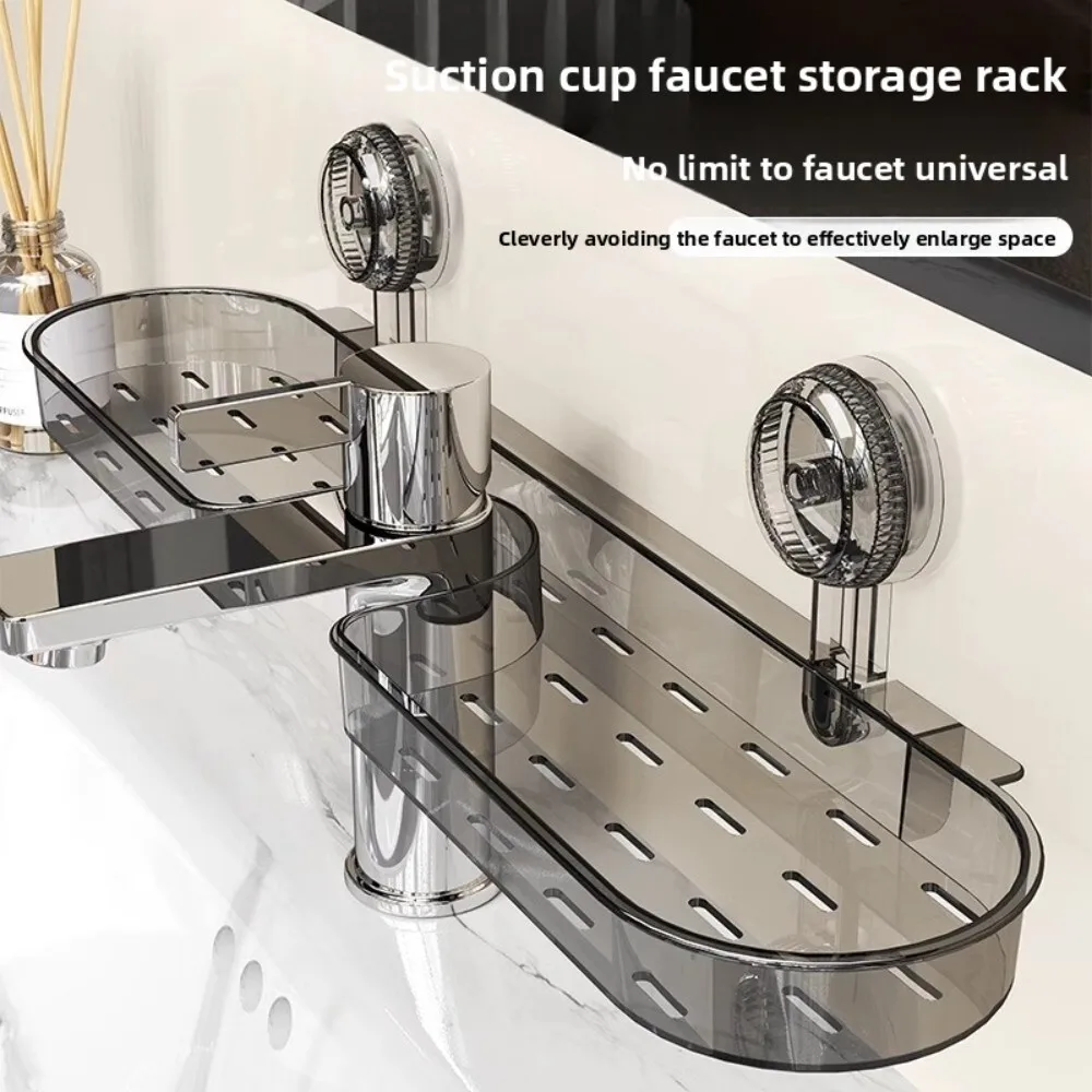 

Suction Cup Faucet Storage Rack Wall Mounted No Drill Multi Functional Prep Tray for Kitchen Sink Organizer Holder Container