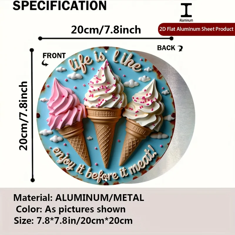 Life Is Like Ice Cream Cone Sprinkle Tin Sign - Vintage Durable Metal Plaque Wall Decor, Dessert Shop Snack Bar Kitchen Wall Art