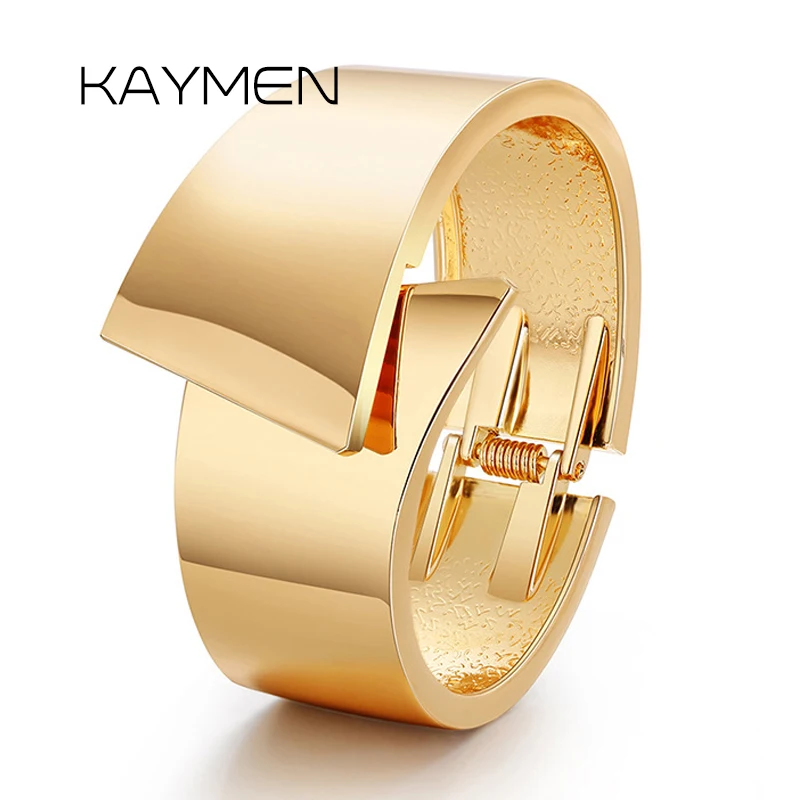 

KAYMEN Jewelry Gold Color Statement Cuff Bracelet New Arrivals Geometric Metal Gothic Wide Bangle for Women Fashion Accessory