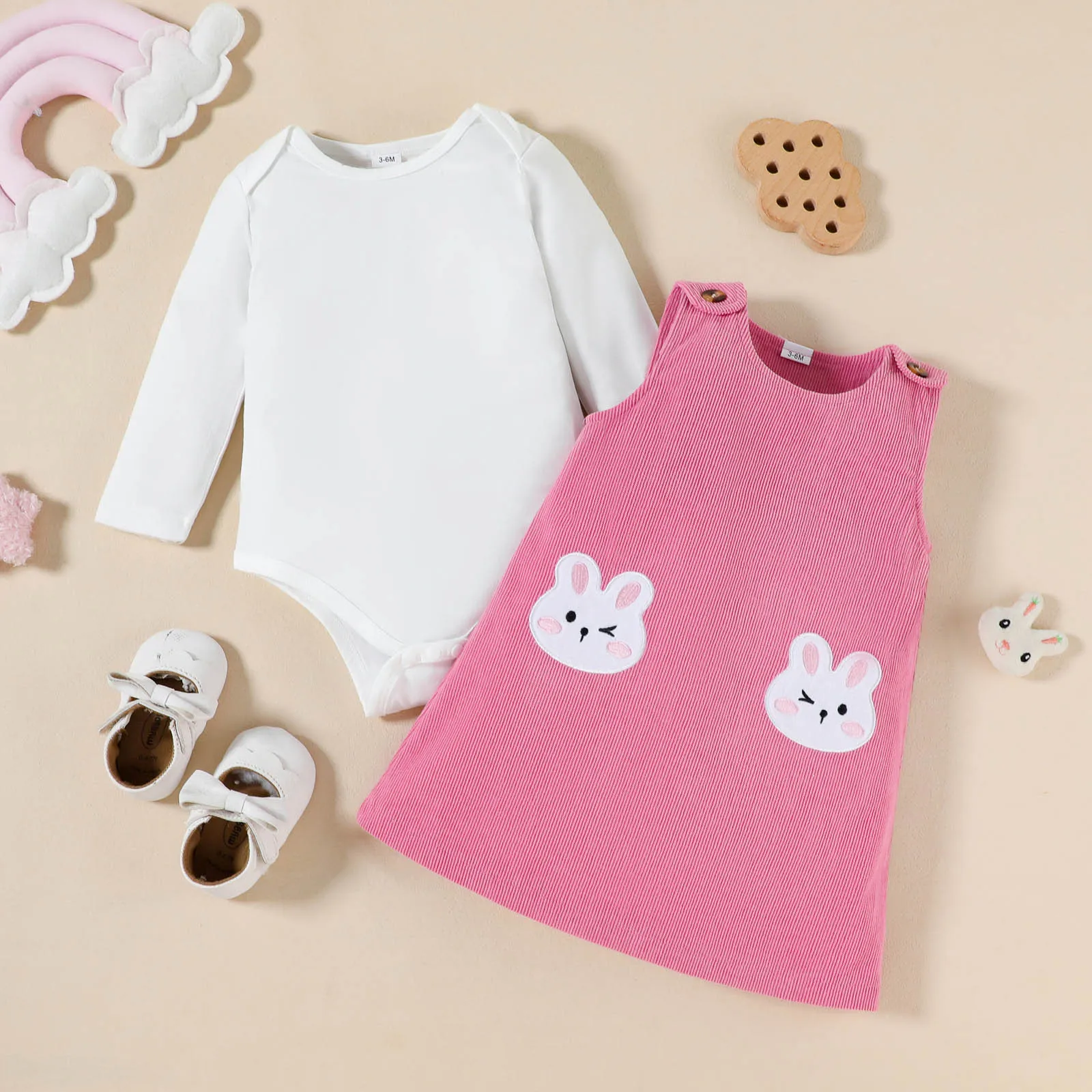 

Warm Clothes for Girls Baby Girls Comfortable And Breathable Set Cute Rabbit Embroidery Top Pinafore Dress Kids Ballet Leotard