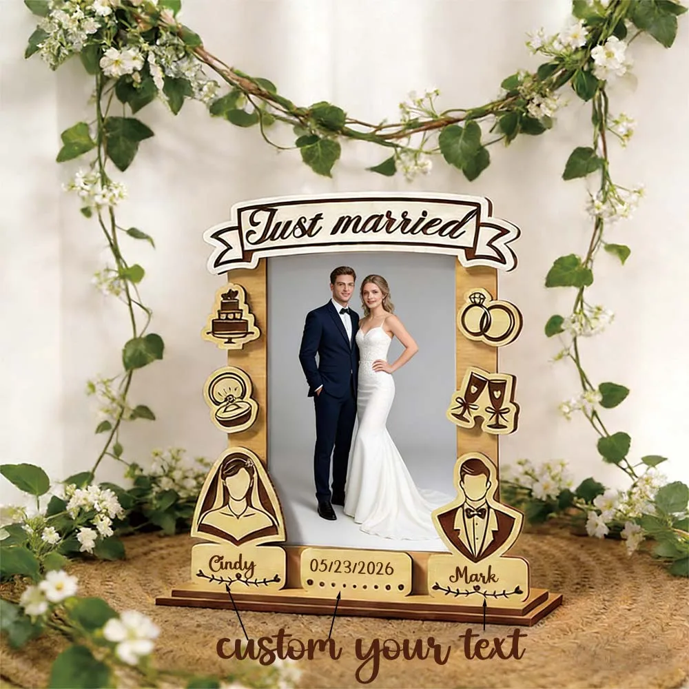 Custom Married Wooden Photo Frame,Personalized Wedding Picture Frame,Engraved Bride Groom Date Wood Frame Wedding Keepsake Gift