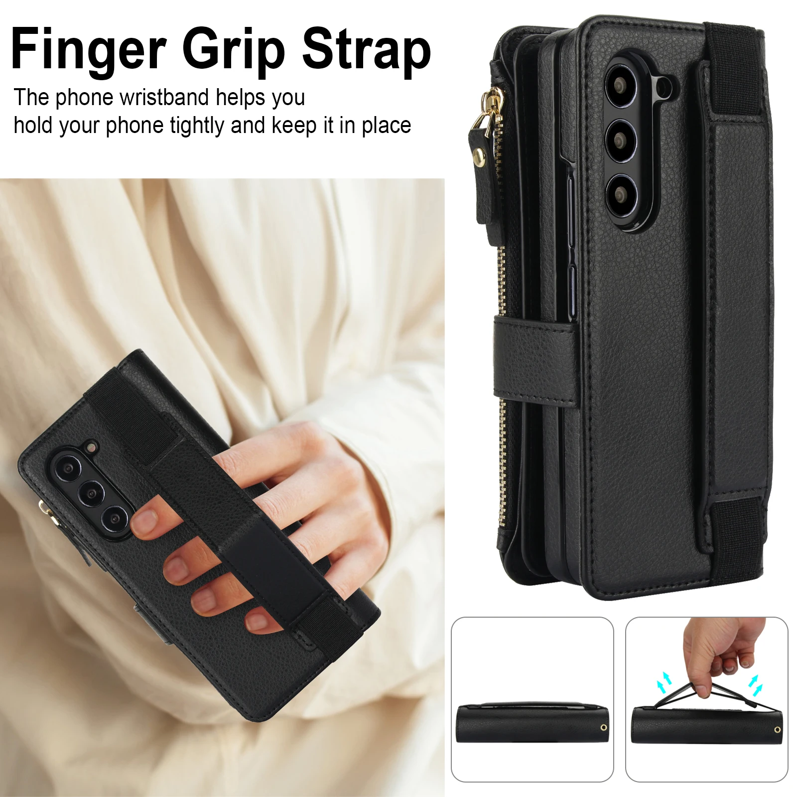 

Luxury leather Cards Solt Wallet Leather Case For Samsung Galaxy Z Fold 5 4 3 6 5G Wristband Holder Kickstand Cash Pocket Cover