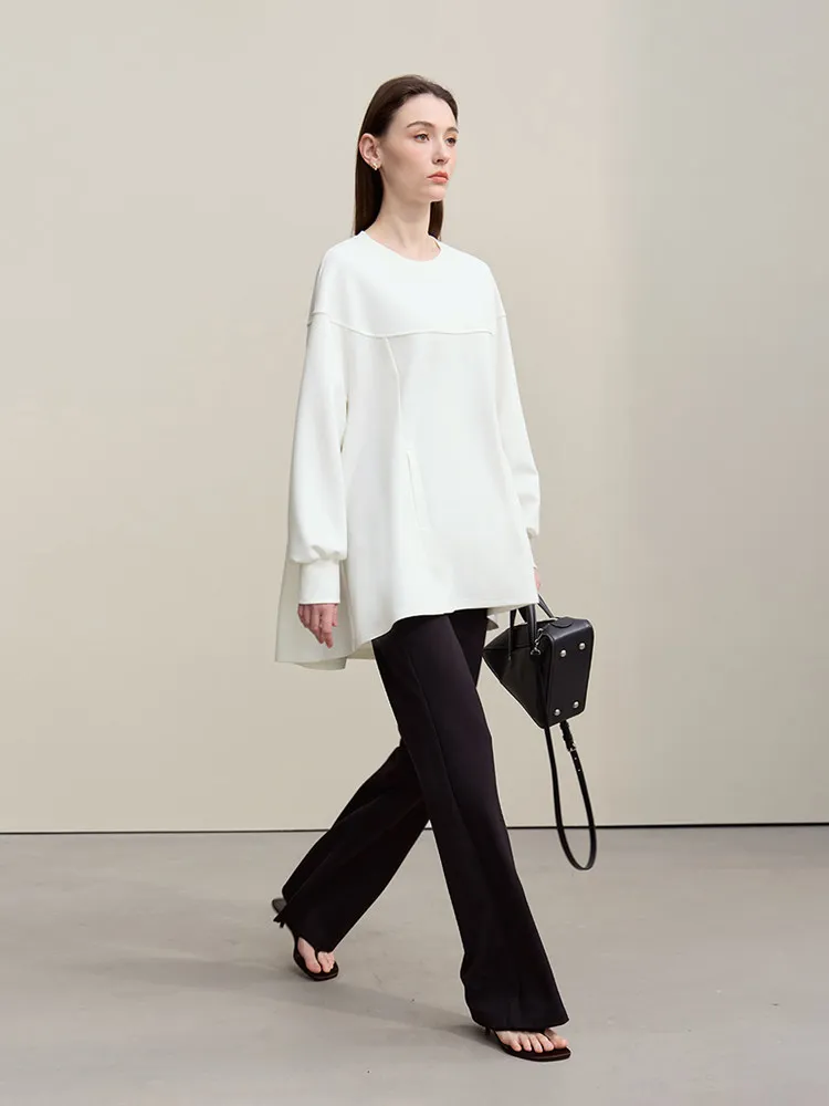 Amii Women's Sweatshirt 2026 Spring New Casual Round Neck Long Sleeves Cotton Top Oversized Elastic Knitted Pullover 12651019